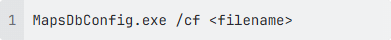 Use /commandFile (or /cf) flag to point MAPSDbConfig to a JSONC configuration file.
